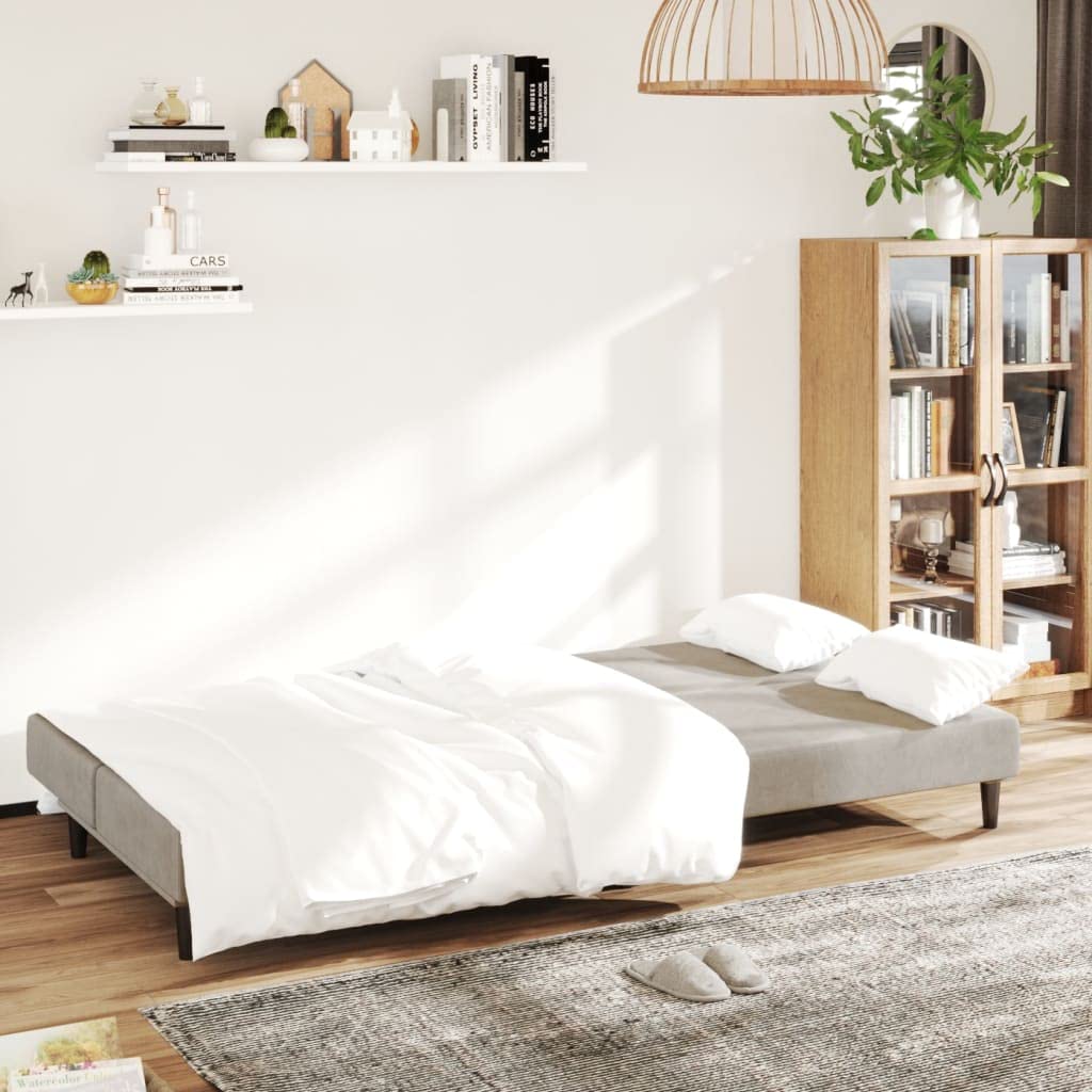 Sofá cama de 2 plazas de terciopelo gris claro con espacio de almacenamiento y respaldo, 200 x 84,5 x 69 cm, sofá esquinero versátil, cómodo sofá con reposabrazos, ideal para salón, habitación