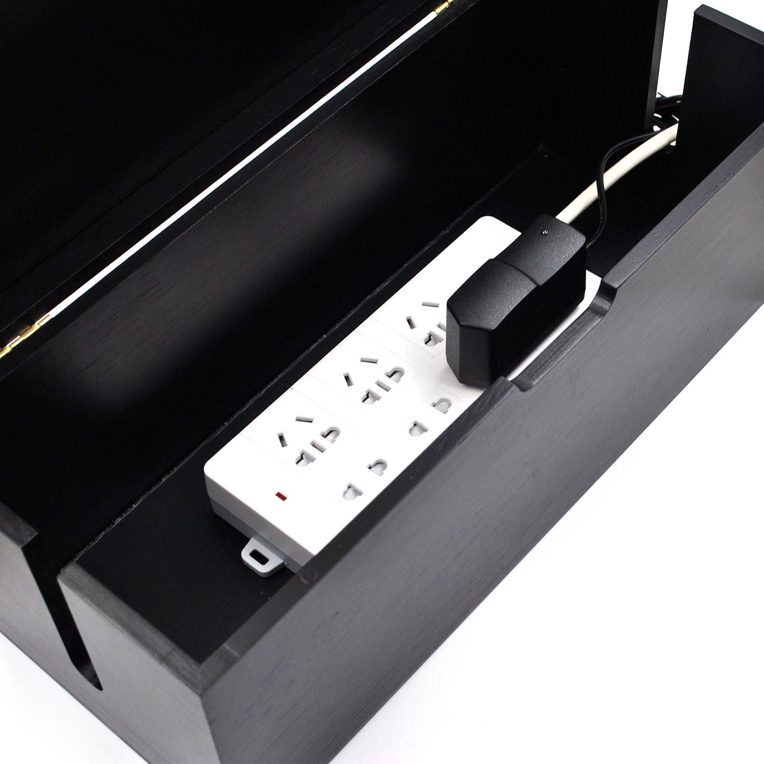 Kabelbox Bambus 38,1 x 16 x 16 cm, Kabelorganizer & Kabelsalat Versteck für Steckdosenleiste, Großes Kabelfach zur Kabelverwaltung für Büro, TV & Schreibtisch, Kein Zusammenbau erforderlich, Schwarz