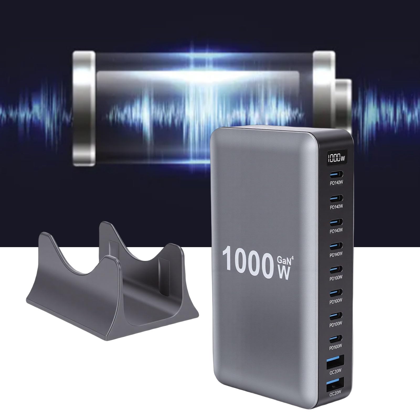 Stazione di Ricarica USB C da 1000 W Stazione di Ricarica Tipo C USB 10 Porte GaN III Pro Hub Rapida PD PPS da 140 W con Indicatori LED (Spina europea)