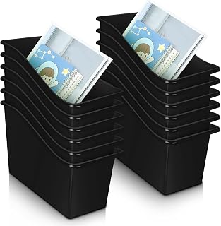 Fuutreo 12 Pcs Classroom Book Bins Plastic Organizer Box, Black