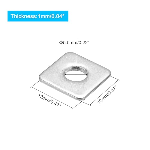 Miniatura 53 de uxcell Arandela cuadrada, 20 piezas M5x20x20x1.0.197 in 304 arandelas de placa cuadrada de acero inoxidable 304 Junta espaciadora de almohadilla