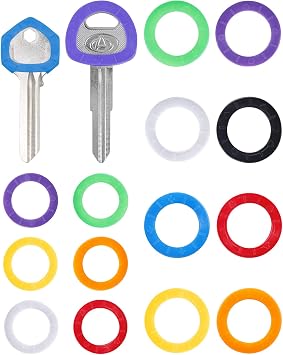 Uniclife 28 Pack Round Key Caps Covers Set in 9 Assorted Colors - 1 Inch and 1.2 Inch Plastic Identifier Label Tags for Standard Round Flat House and Larger Square Rhombus Office Keys