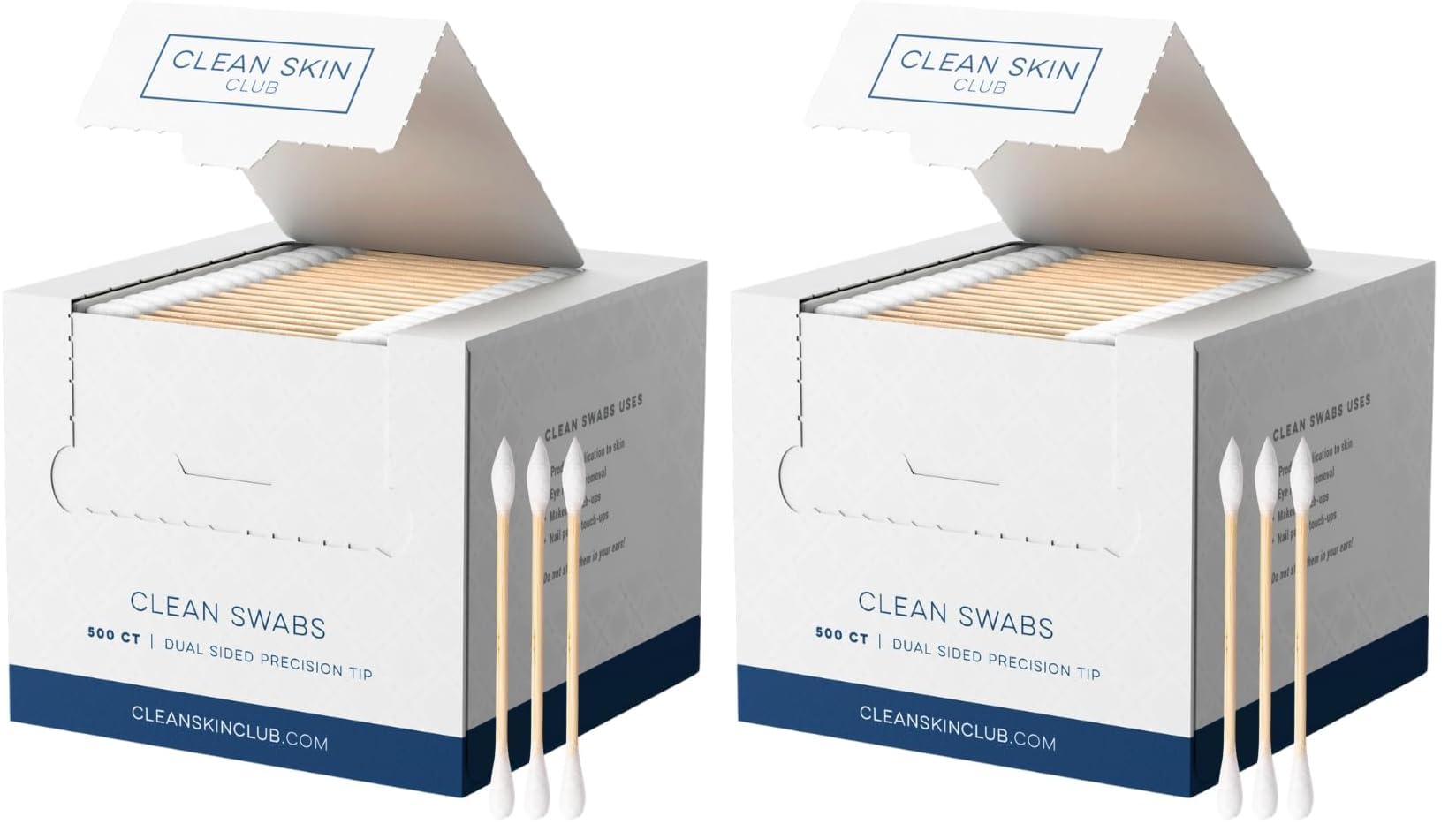 Clean Skin Club Clean Swabs, One Pointed Tip, Biodegradable + Organic Cotton &amp; Bamboo, Makeup &amp; Nail Polish Touch-ups, Chlorine-Free &amp; Hypoallergenic (500 Count) (Pack of 2)