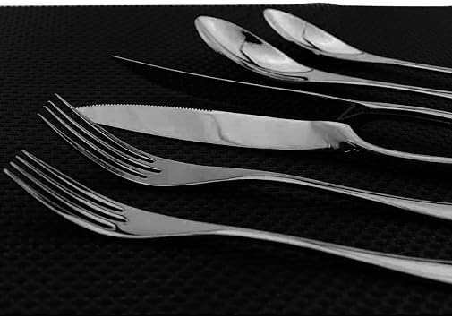 Dark Color Flatware Set 18/10 Stainless Steel Mirror Polished Black Cutlery Set - Silverware Utensil Set of Steak Knife Dinner Fork Knife Spoon Salad Fork Dessert Spoon,6 Piece Service for 1