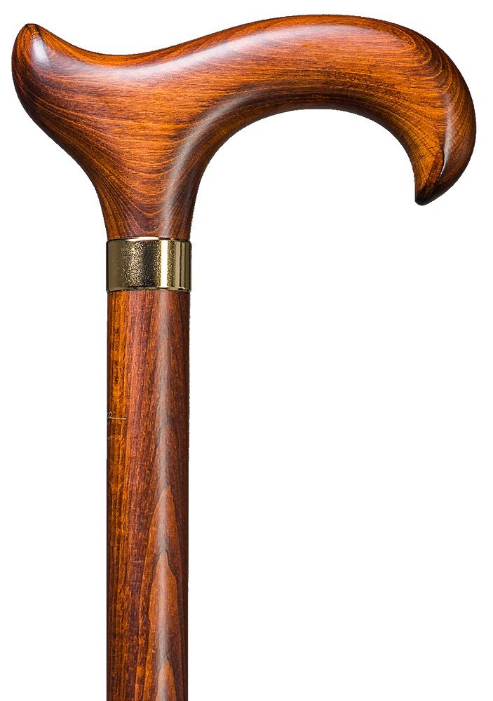 Gehstock X-Size Derby Kirsch, kräftiger Derbygriff, Massive Buche, geflammt kirschbaumfarben gebeizt. Stahlkern extra starken Halt, Gummipuffer,110 cm