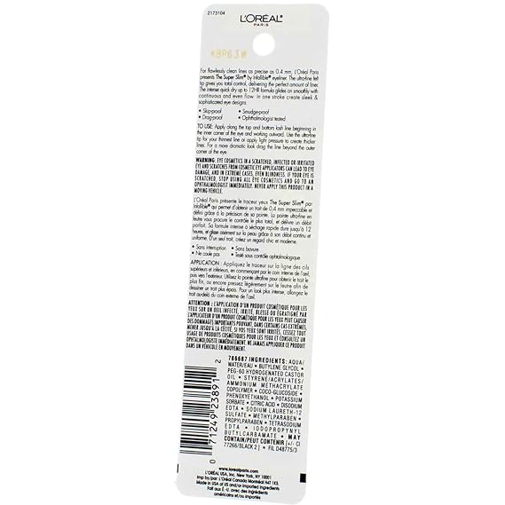 L'Oreal Paris Infallible Super Slim Liner, Black [400] 0.034 oz (Pack of 8)