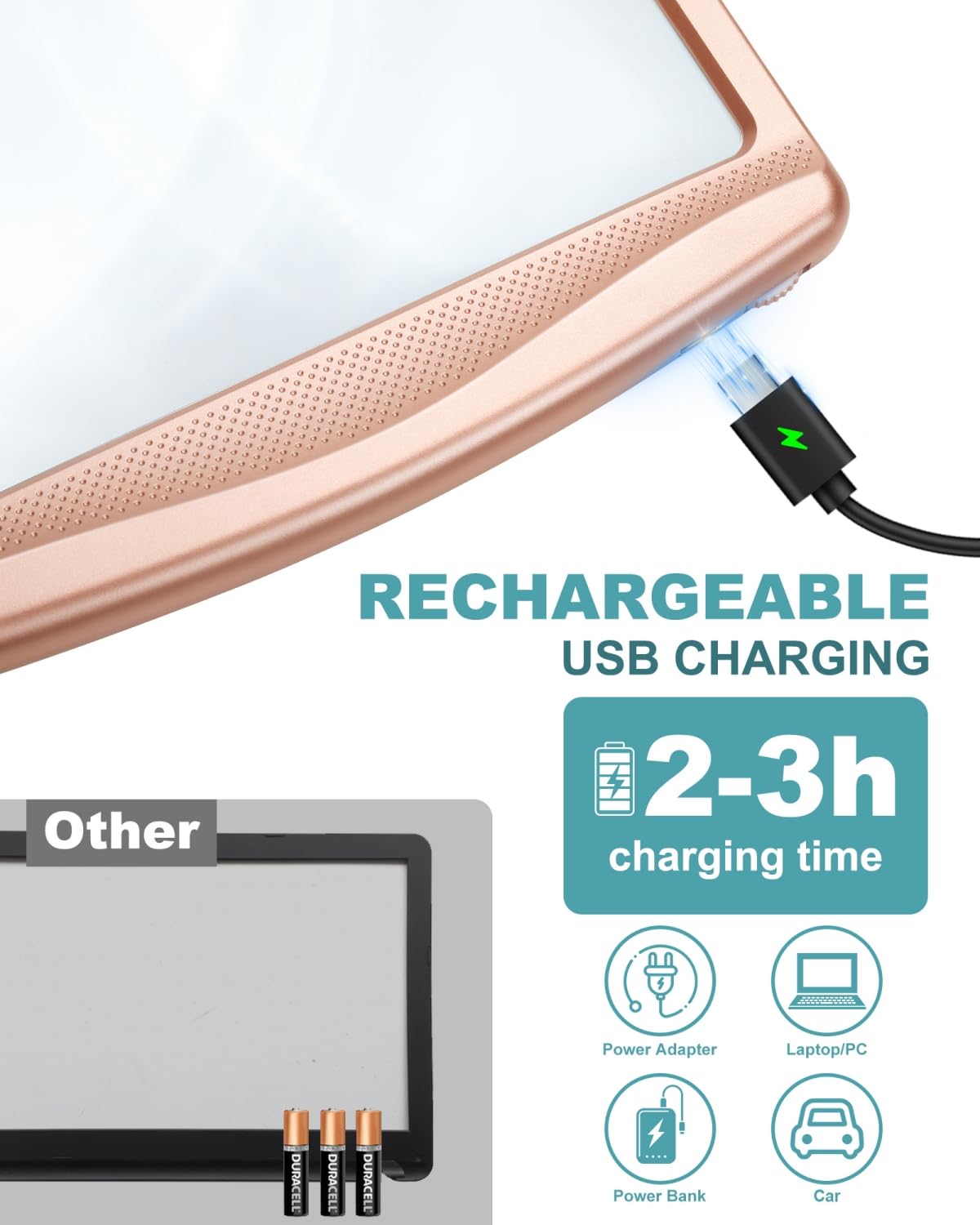 Lupa recargable para lectura, oro rosa