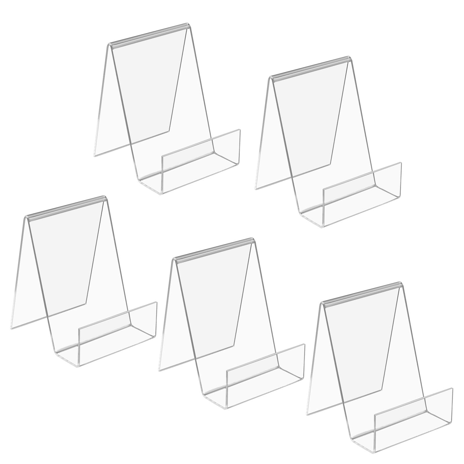5 Piezas Soporte de Libro de Acrílico, Soporte de Mercancías Inclinado, Soportes de Exhibición de Libros, Porta de Mesa Transparente para Folleto Cartel Menu Recetas Cuadernos, 7,5 x 9 x 10,5 cm