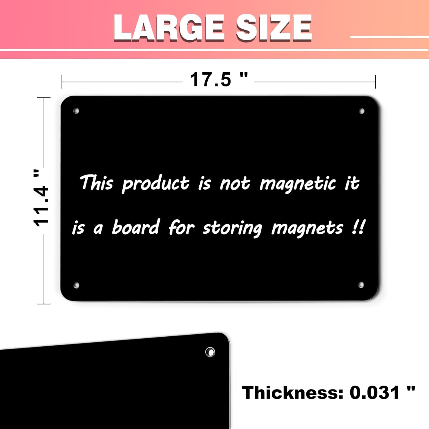 4 Pack Black Magnetic Board,17.5" x 11.4" Magnet Bulletin Board to Display Magnetic Notes, Poetry, Photos, Suitable for Wall, Refrigerator, Cabinet etc, Come with 16 Plastic Anchor Bolts and Screws