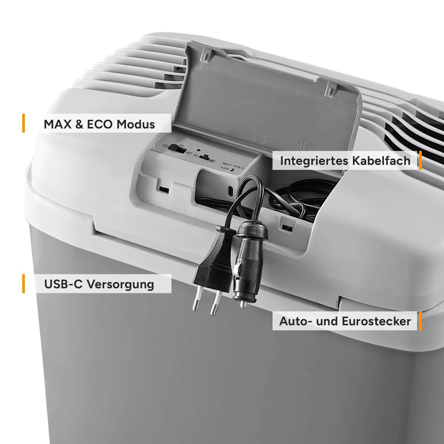 TZS First Austria Thermoelektrische Kühlbox 20L 12V/230V/USB-C PD 3.0 Kühlen Wärmen Grau