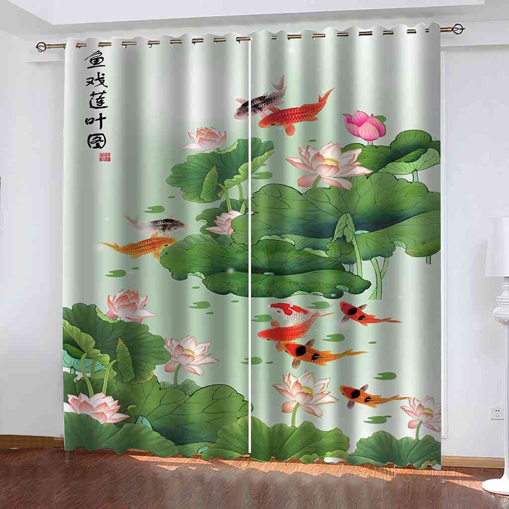 Rideaux occultants enfant 3D lotus isolant thermique phonique en polyester de 264x242 cm