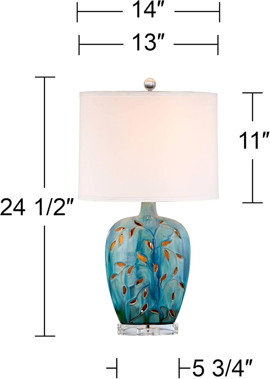 360 Lighting Devan Vines Modern Table Lamps Set of 2 with LED Nightlight 24 1/2" High Blue Ceramic Open Hole Leaf Oval Shade for Bedroom Living Room Bedside Nightstand House Home Office