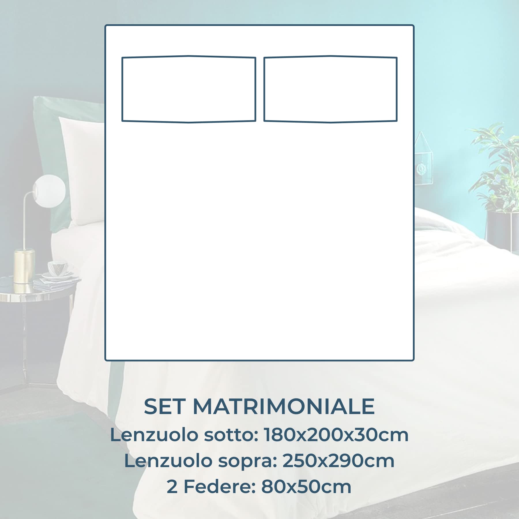 Lisola Set Completo Lenzuola Matrimoniali, Cotone e Raso, 1 Lenzuolo da Sopra 250x290cm + 1 Lenzuolo da Sotto 180x200x30cm + 2 Federe 80x50cm, Made in Italy, Modello: Diamante, Azzurro