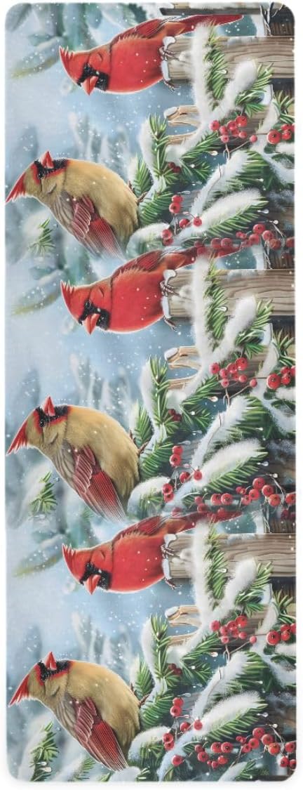 ALAZA Red Cardinals Old Wooden Yoga Mat Non Slip Fitness Exercise Mat, Workout Mat for Yoga, Pilates and Floor Exercises