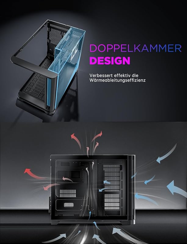 AsiaHorse MATX Dual Chamber 270° Tempered Glass Gaming PC Case Type-C
