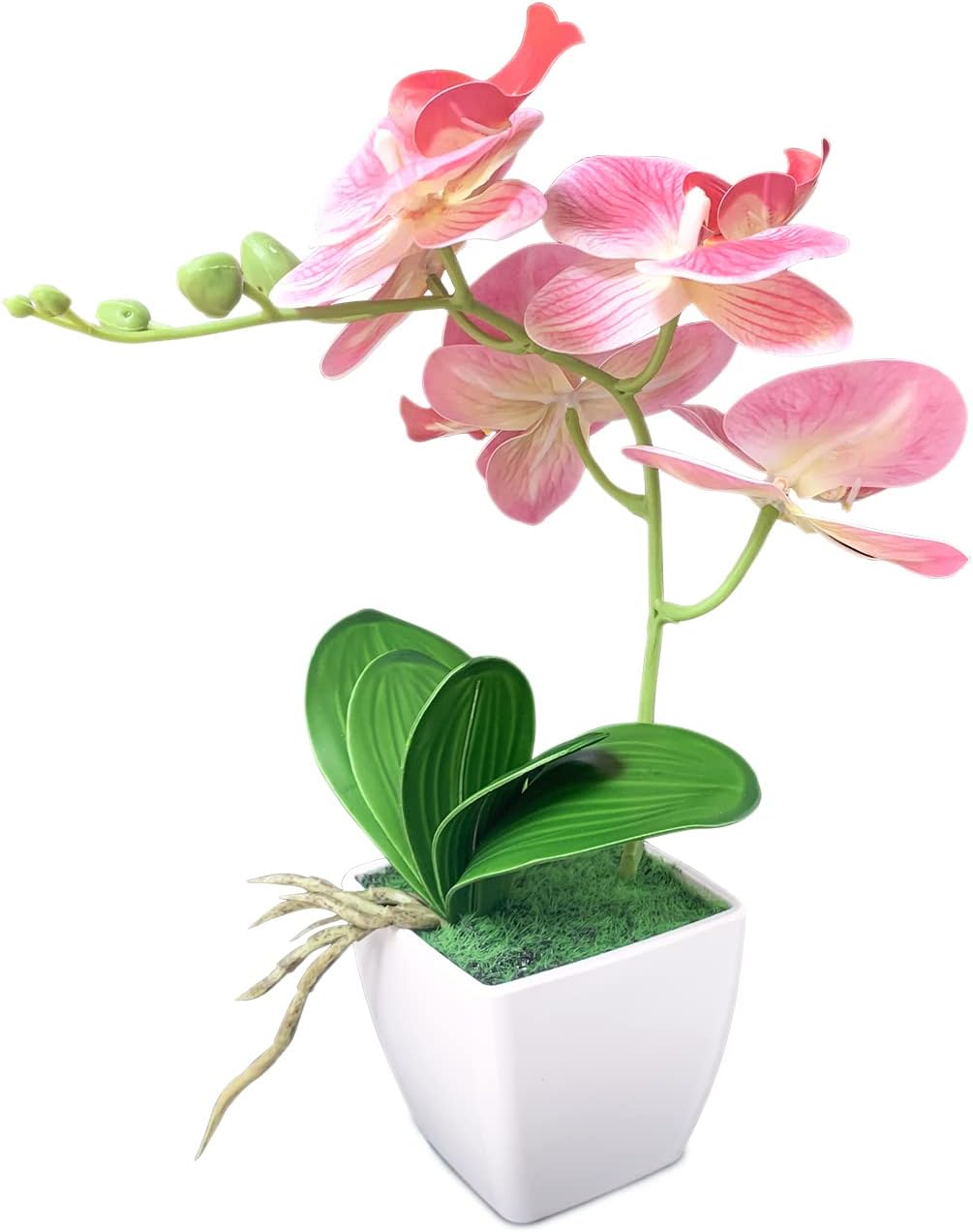 Artificial Orchid Flower Bonsai Fake Orchid Plants Arrangement with Vase Faux Phalaenopsis in Pot for Home Office Decor Table Centerpiece Decoration (Pink)