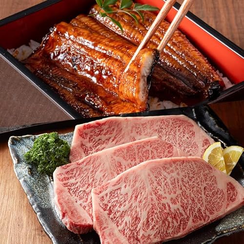 サンキョーミート株式会社 有限会社伊崎田養魚場 [定期便・全2回]鰻と肉の定期便!ステーキ4枚と鰻蒲焼4尾をお届け! t