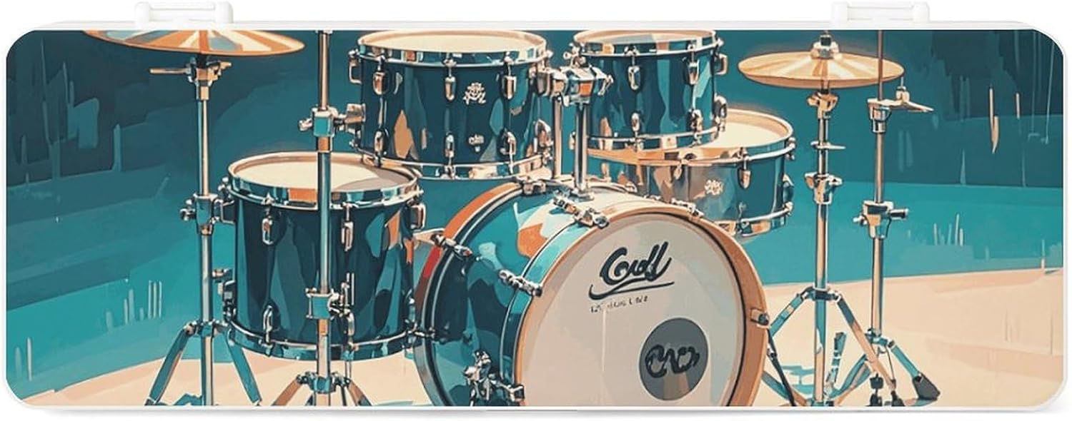Stationery Box with Detachable Design Creative Minimalist Storage Box Cool Drums Set ABS Durable Pencil Case 180° Lay-Flat & Secure Snap Closure for Office Supplies