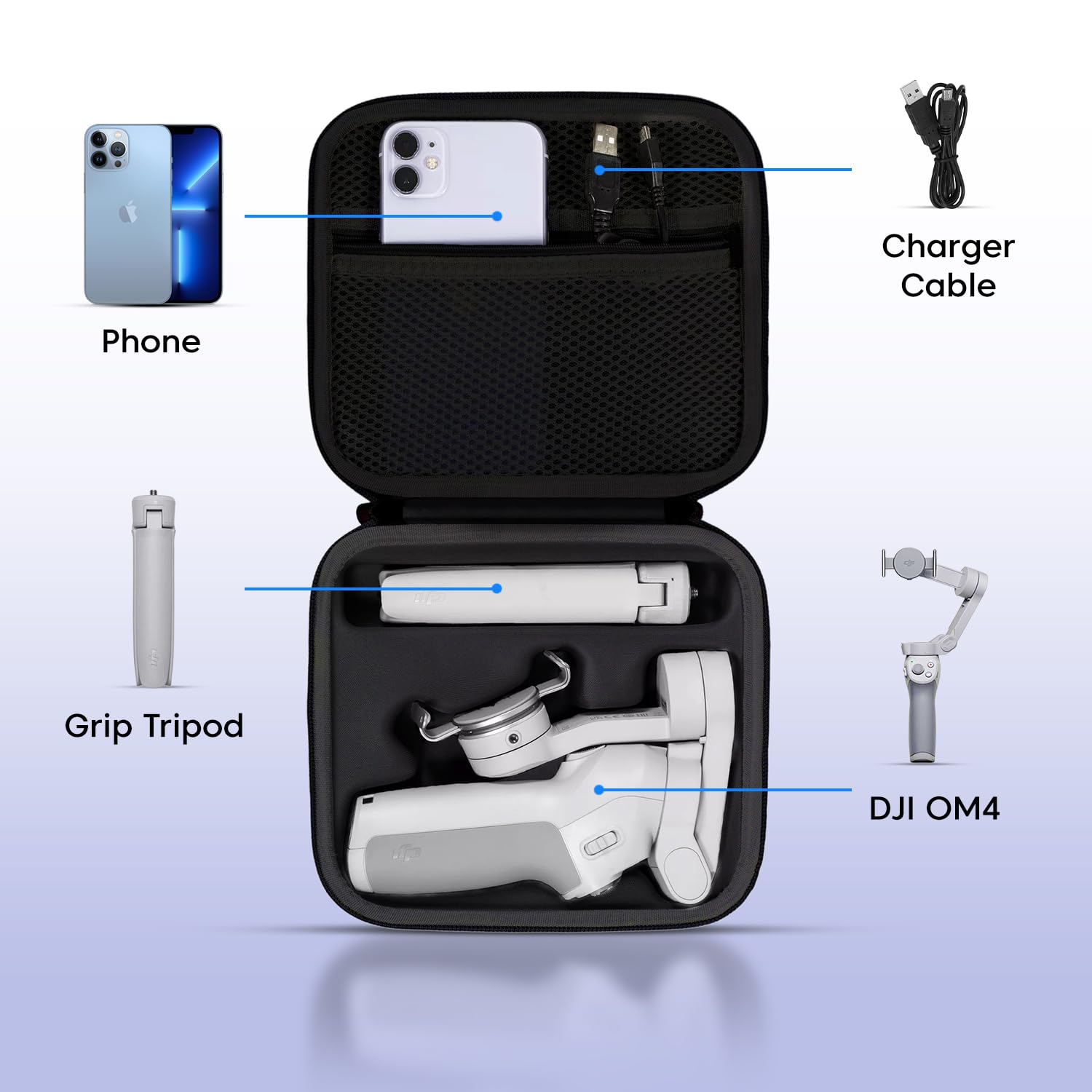 Sounce Hard Shell Nylon Storage Bag for DJI Osmo Mobile 3/4/4 SE – Waterproof & Shockproof Carrying Case with EVA Protection, Secure Elastic Bands &Gimbal Stabilizer & Accessories – Black 3
