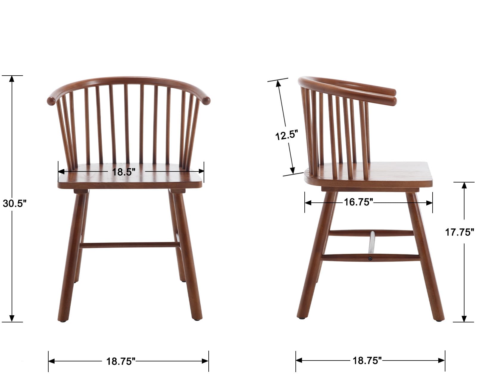 Walnut Dining Chairs Set 6 Farmhouse Spindle Arms Curved Back Windsor Brown image 6