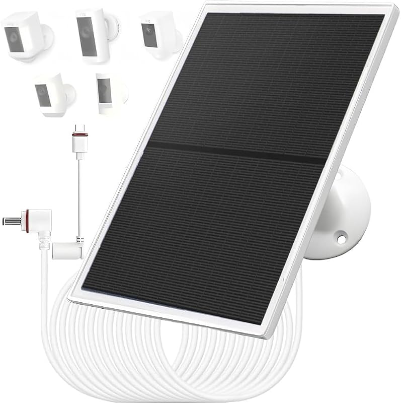Carregador com Painel Solar LIFEMOI 10 W/5 V com USB-C e DC 3,5 x 1,35, cabo de 3 m, IP65, para câmeras Ring e Reolink