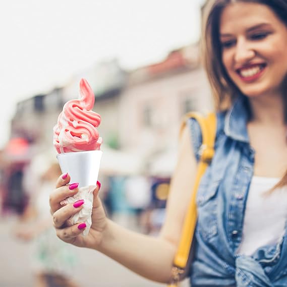 6 oz Snow Cone Cups, 100pc White Paper Cone Cups Wax Coated Leakproof Cone Paper Cups For Water Ice Cream and Shaved Ice