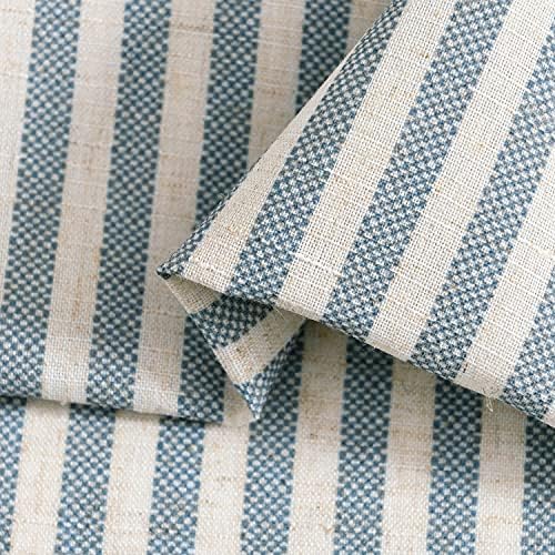 TOPICK Blue Striped Small Curtains 24 Inch Drop Linen Kitchen Curtains Translucent Short Cafe Curtains Flax Light Filtering for Country Small Window Basement Sink Laundry Room Bathroom 2 Panels