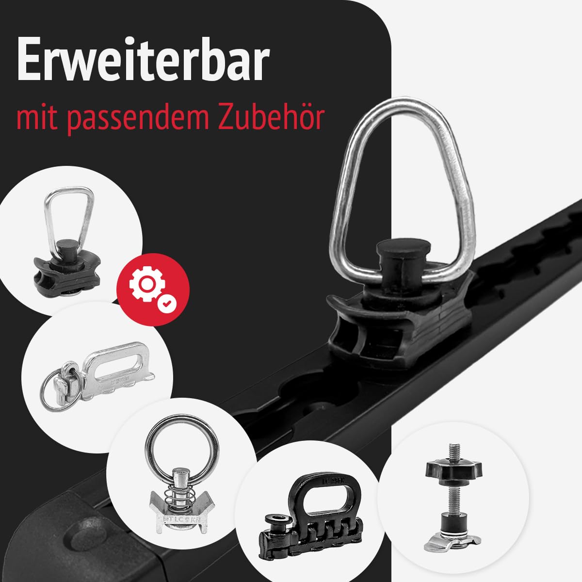4 Airlineschienen eckig, schwarz 2 m mit 8 Endkappen, 8 Fittingen