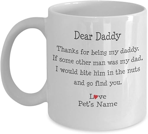 Taza de café personalizada con texto en inglés "BITE HIM IN THE NUTS, Dog Dad", divertida taza de café con texto en inglés "Dog Dad", regalo de