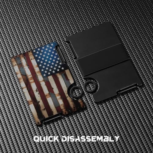 Minimalist Metal Wallet for Men, Ultra-Thin Aluminum Card Holder with Cash Strap, Front Pocket Slim RFID Blocking Wallet, Personalized American Flag-033
