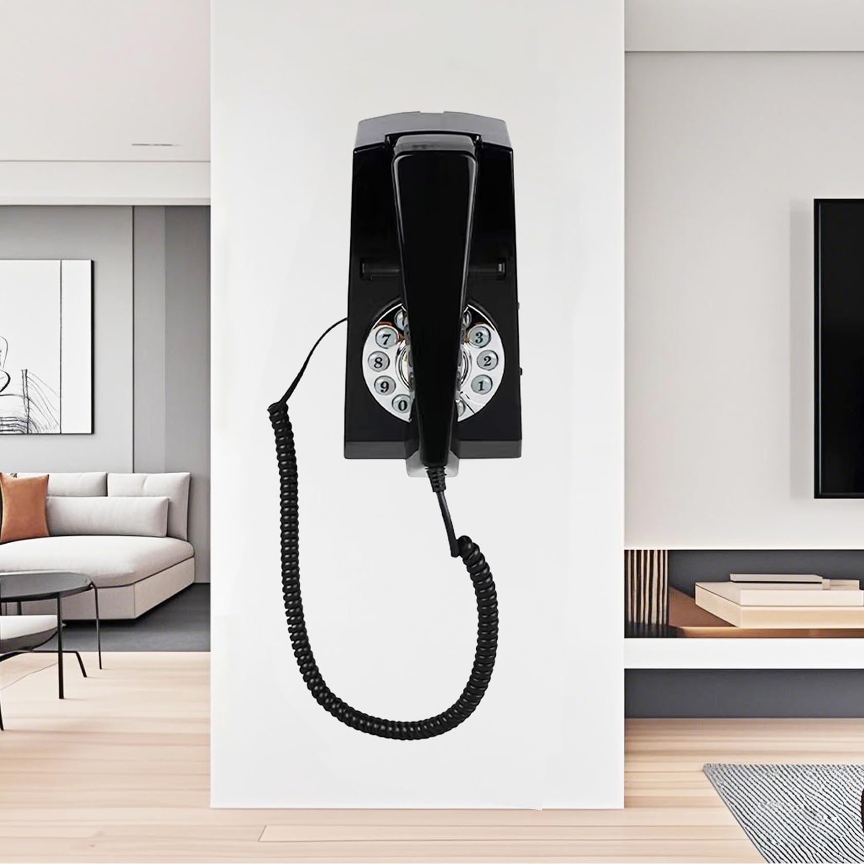 Téléphone fixe pour la maison, téléphone mural filaire rétro pour personnes âgées, téléphone filaire basique Trimline, pas d'alimentation CA nécessaire, téléphone mural (noir)