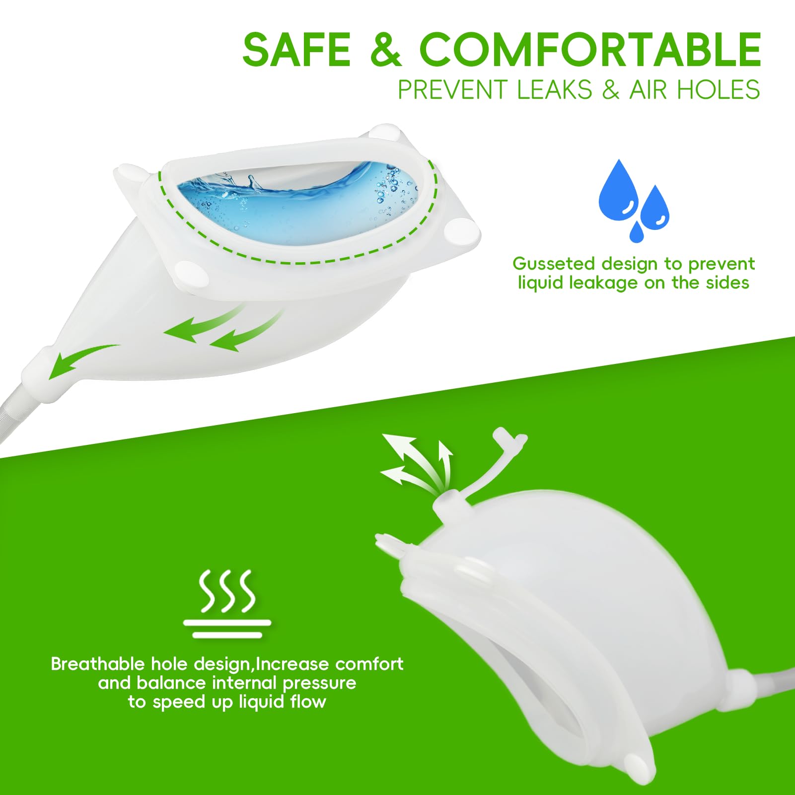 Bolsa de orina portátil para hombre y ancianos (2000 ml + 1000 ml + 500 ml), bolsa de orina externa gruesa mejorada, material de silicona sin fugas, transpirable, reutilizable para incontinencia