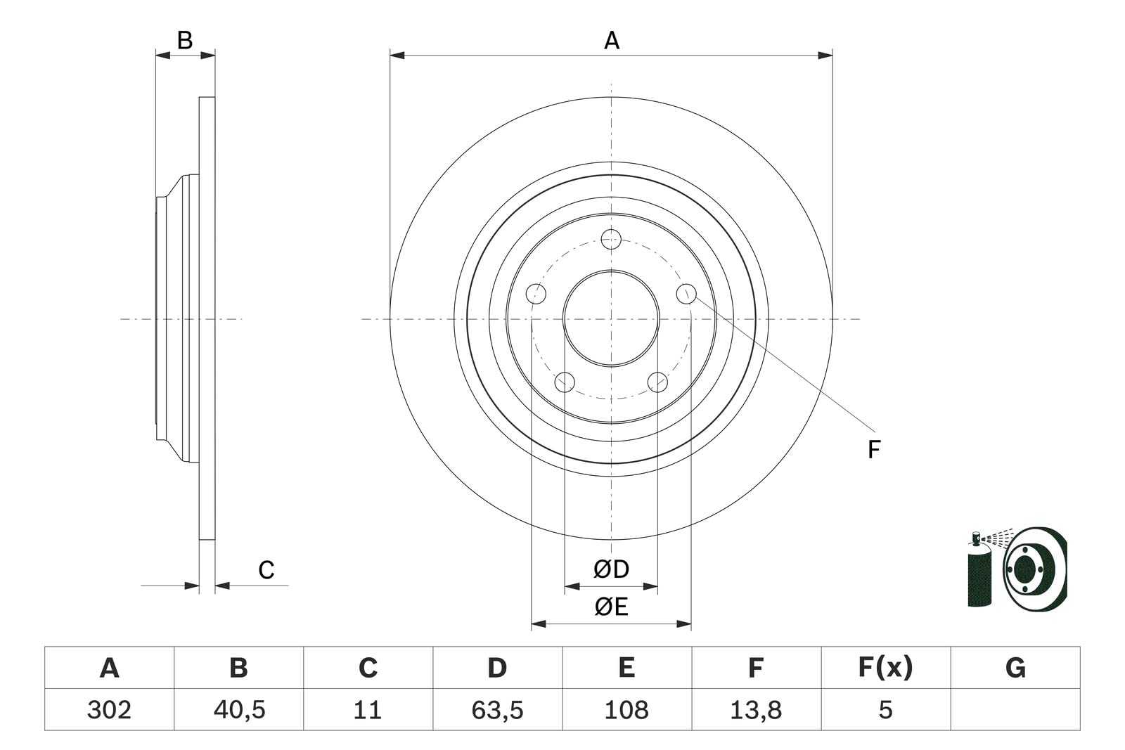 BOSCH Set Dischi Freno BD2824 - Dischi Freno Ventilati di Ghisa di 302mm - Asse Posteriore - Conformi al regolamento ECE-R90 - Ottimizzati per Ridurre Rumore, Calore e Corrosione - 2 Dischi