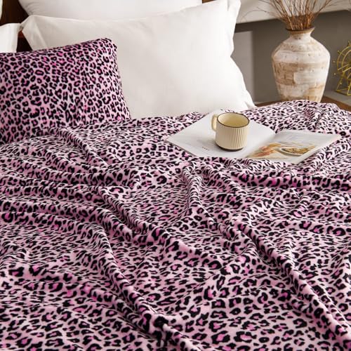 Image of BEDELITE Fleece Blanke for Couch & Bed Pink Leopard Throw Blanket - Soft & Cozy Cheetah Blanket for Sofa, Lightweight Fleece Animal Print Decor, for Women 50 inchx 60 inch, Pink