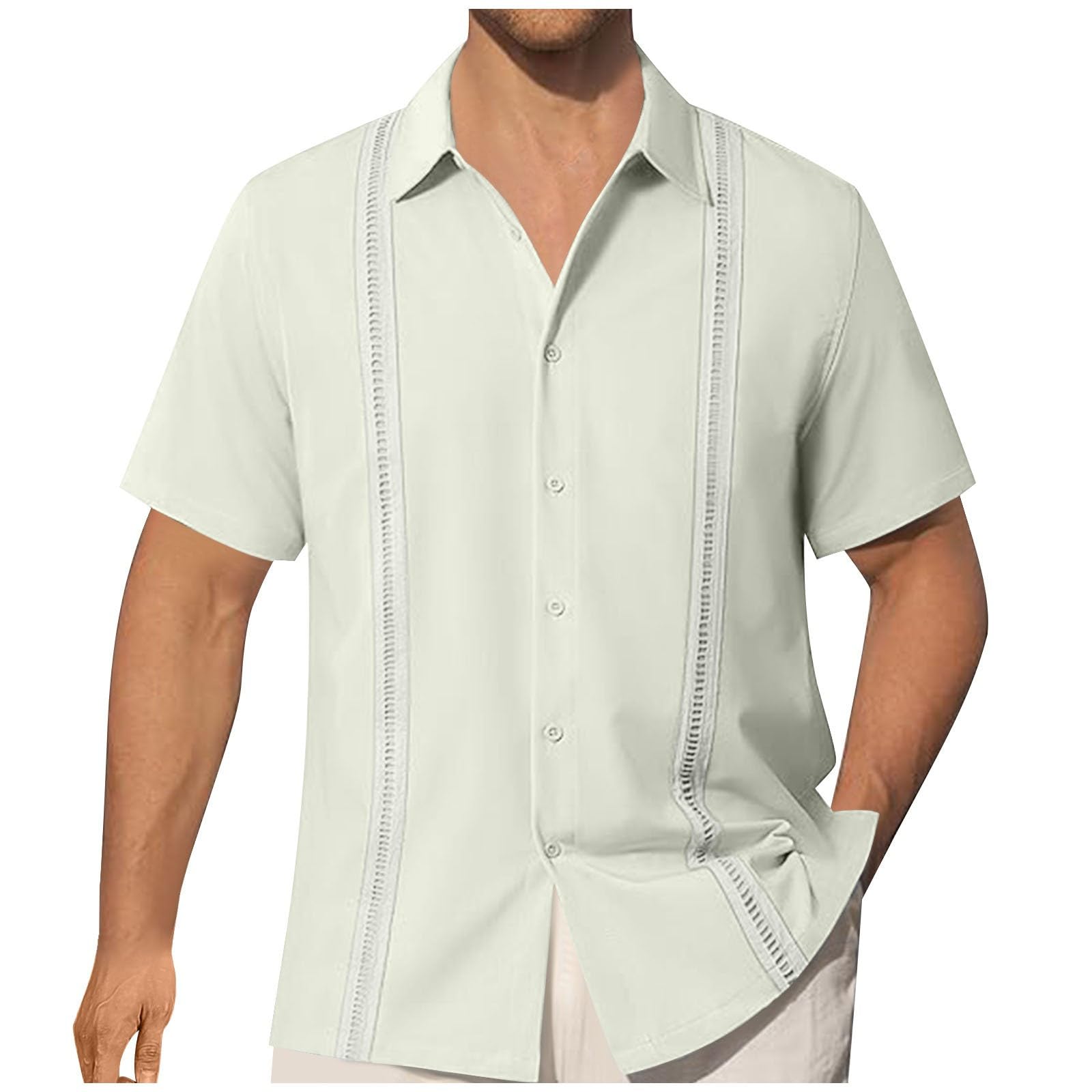 Mens Short Sleeve Dress Shirt Wrinkle Free Pleated Button Down Formal Shirts Summer Business Wedding Beach Blouses