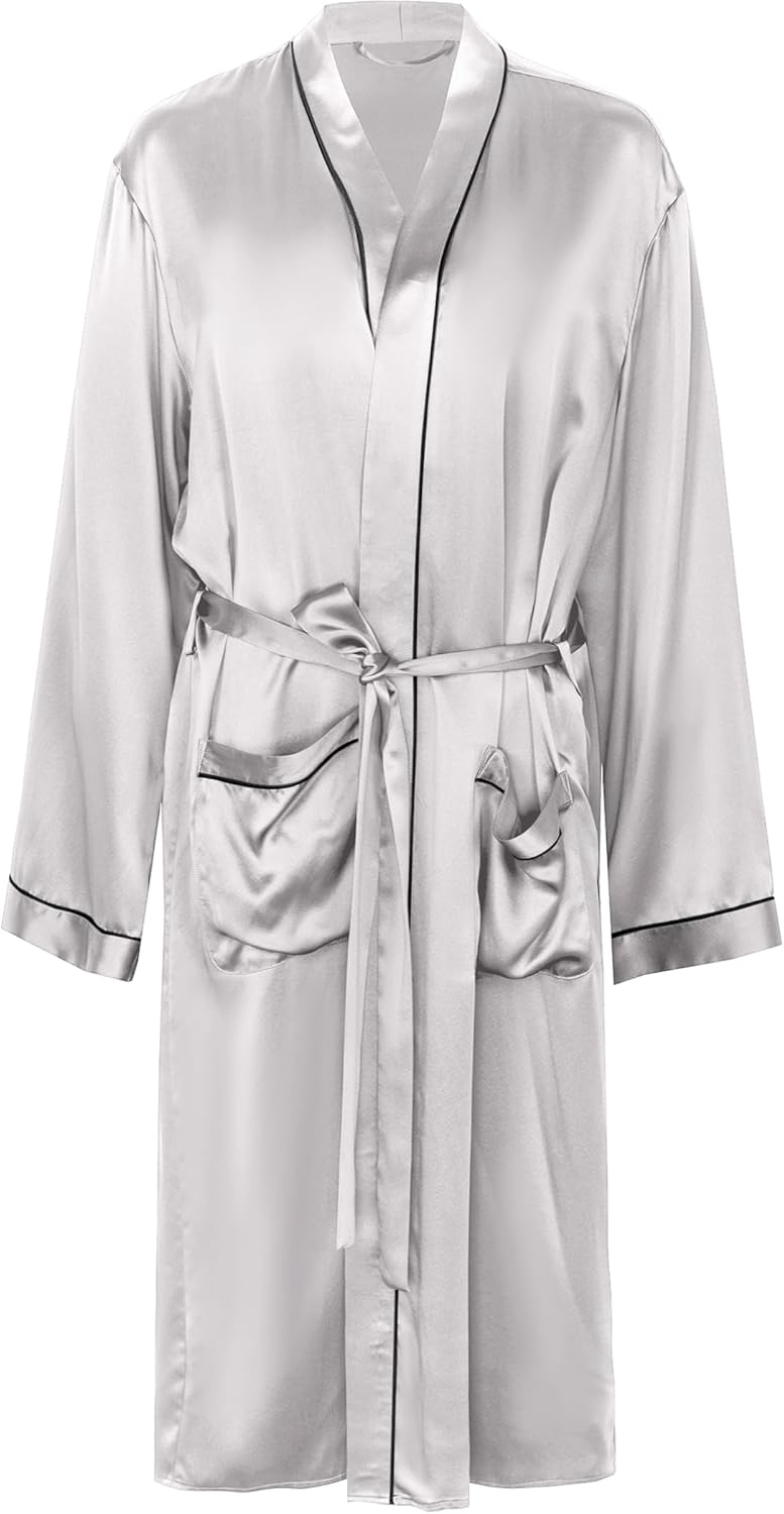 COLD POSH 19MM Mulberry Silk Robe Men Lightweight Kimono Long Bathrobe for Mens Summer Pajamas Set