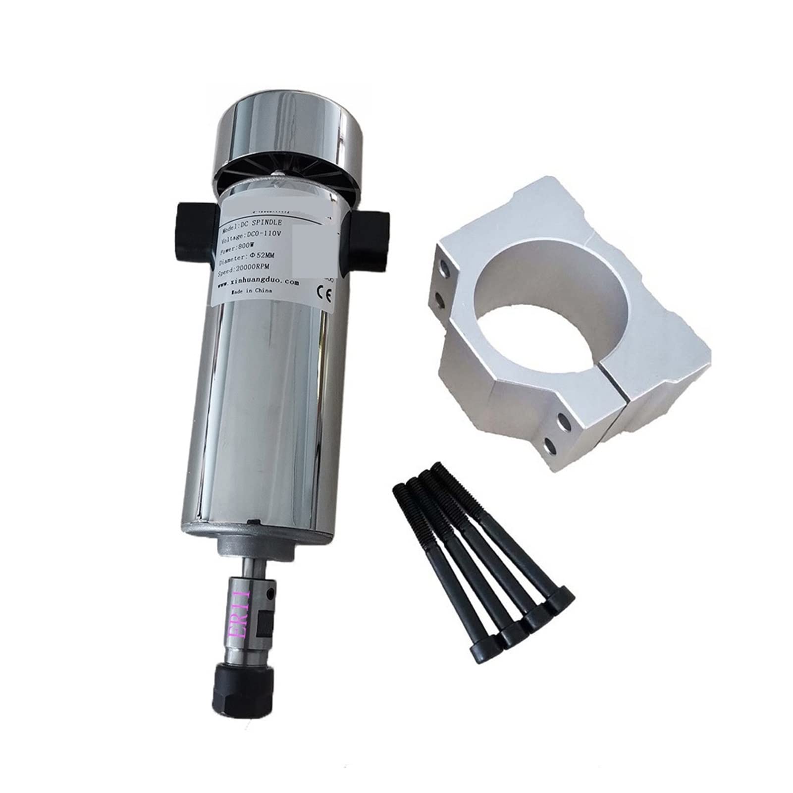 Lloopk Er11 Spindle Motor, 800W Air Cooled Spindle Er16 Cnc Motor + 52Mm Clamps 0.8Kw Dc 0-110V 20000Rpm Collet Chuck For Engraving(Er11)