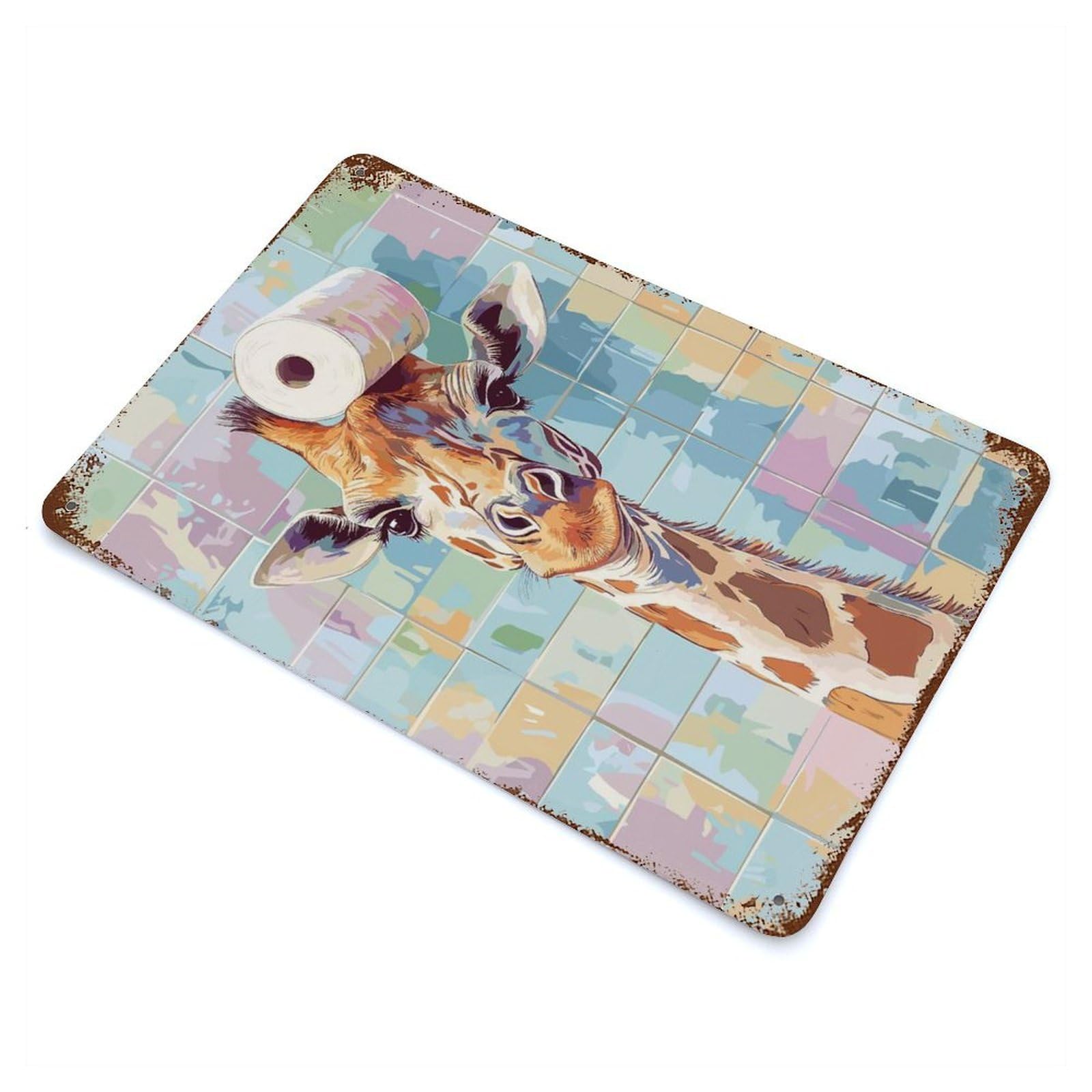 Giraffe with Toilet Paper on Head Rusty Metal Tin Sign 11.8"x7.9", for Shed, Workshop And Garage Wall Decor, Shabby Chic Decor