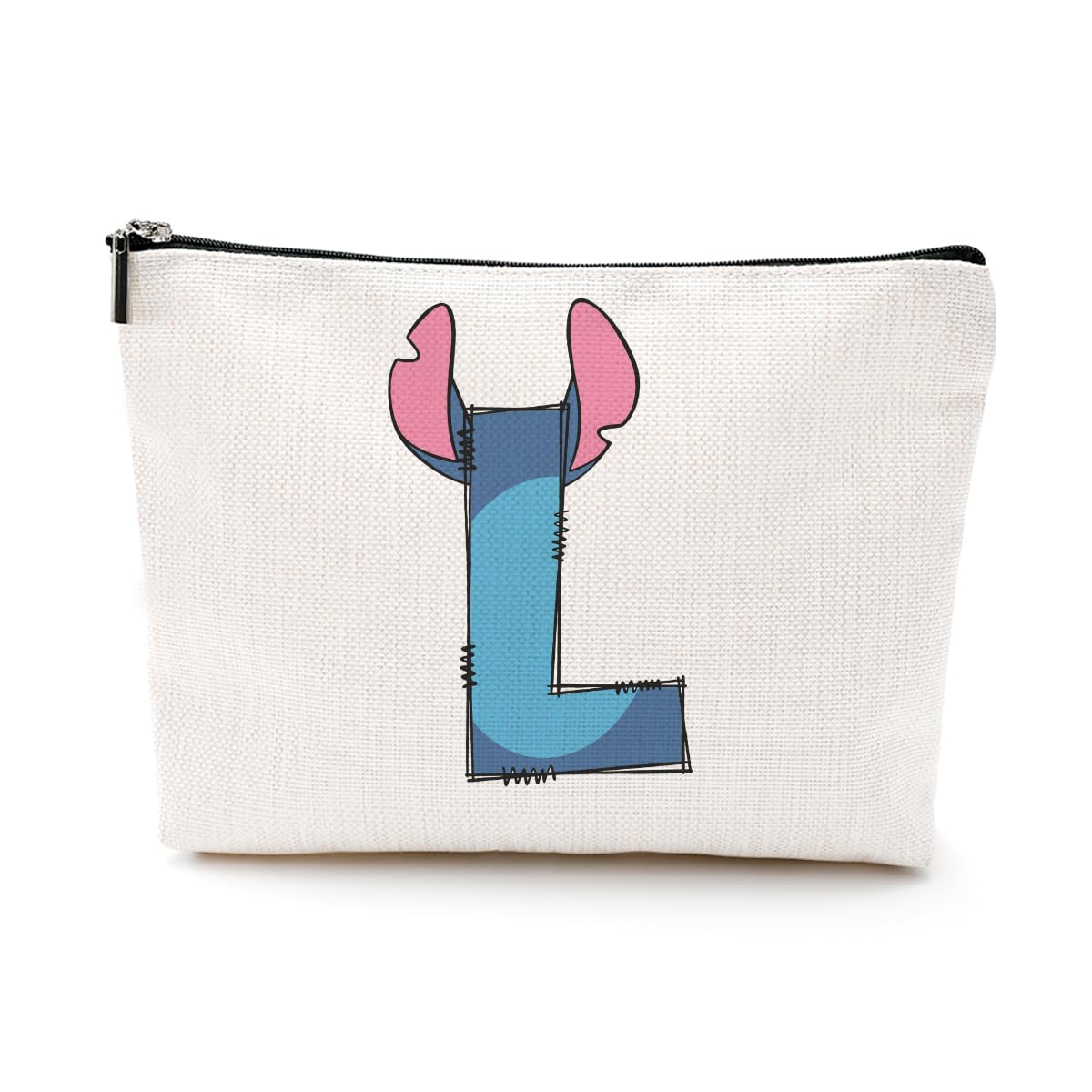 LONGXIN Cute Cartoon Gifts Initial Personalized Makeup Bag Monogrammed Cosmetic Bags Small Makeup Pouch Birthday Christmas Gifts for Women Girls (L)