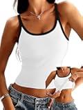 Women's Tank Tops with Bulit in Bras Scoop Neck Ribbed Fitted Knit Crop Halter Tops Spaghetti Strap Camisole