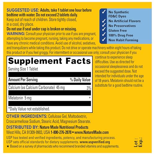 Nature Made Melatonin 5mg Extra Strength Sleep Supplement, 90 Tablets - image 7