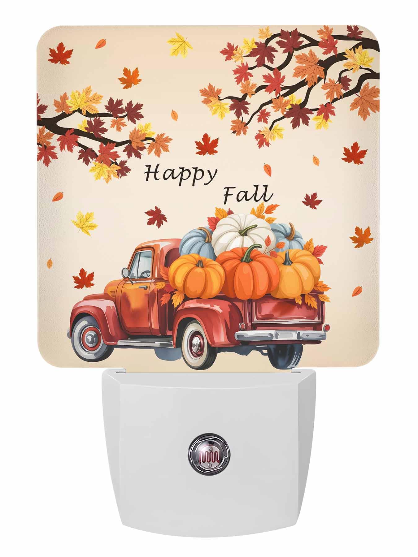 JasmineM Autumn Truck Pumpkin Plug-in LED Night Lights Thanksgiving Fall Maple Leaves Auto Dusk-to-Dawn Sensor for Bedroom Bathroom