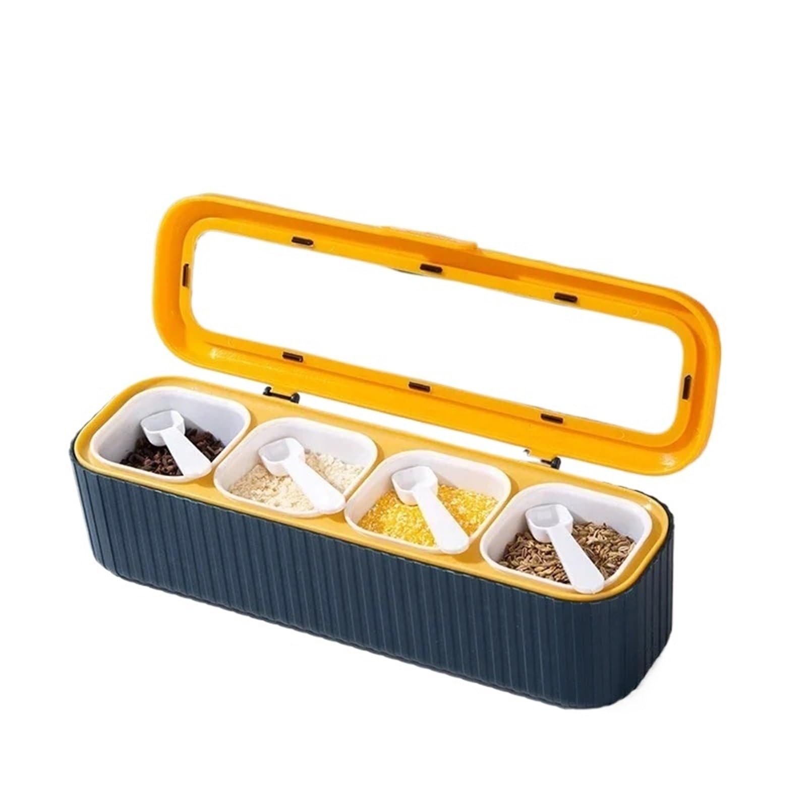 CNYUON 4 Grids Seasoning Box Spice Jar Kitchen Organizer and Storage Jars Salt and Pepper Shakers Container Set(Yellow)