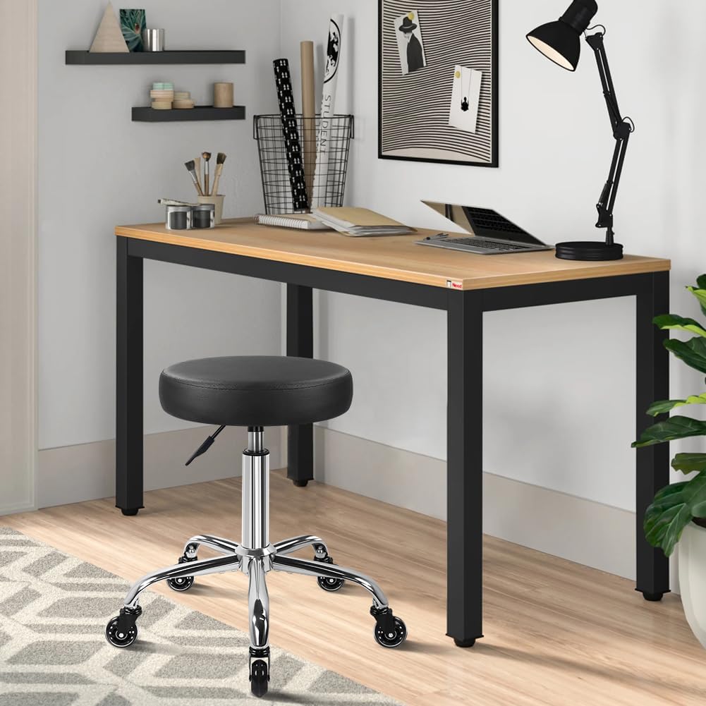 KKTONER Modern Salon Stool with Wheels 3.15-inch Thick Cushion Height Adjustable Swivel Stool Chair Smooth Gliding for Tattoo Facial Massage Spa (Black) - Image 2