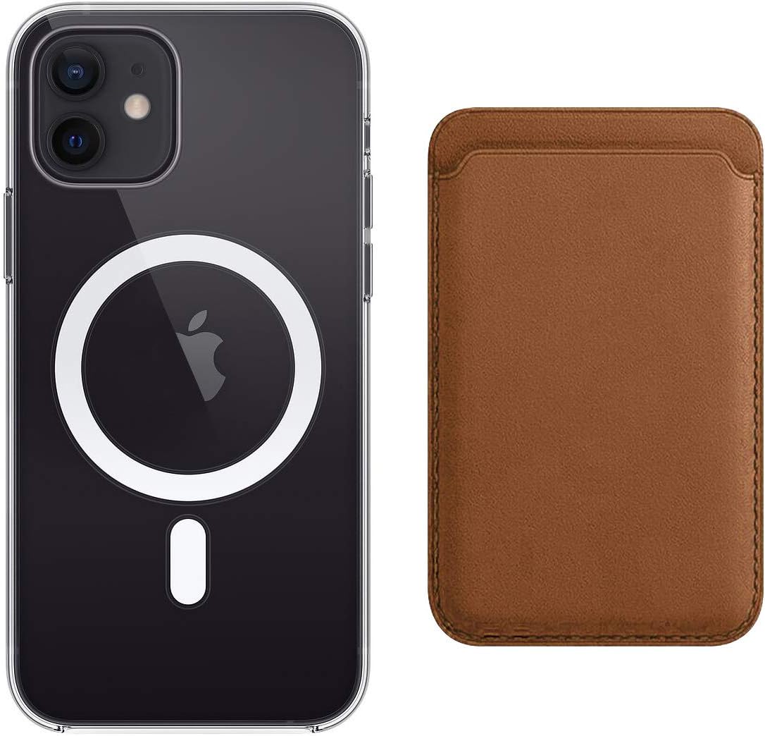 Compatible with iPhone 12/Pro/Max/Mini Leather Wallet Card Holder & Magnetic Clear Phone Case Cover (iPhone 12 PRO, Brown)