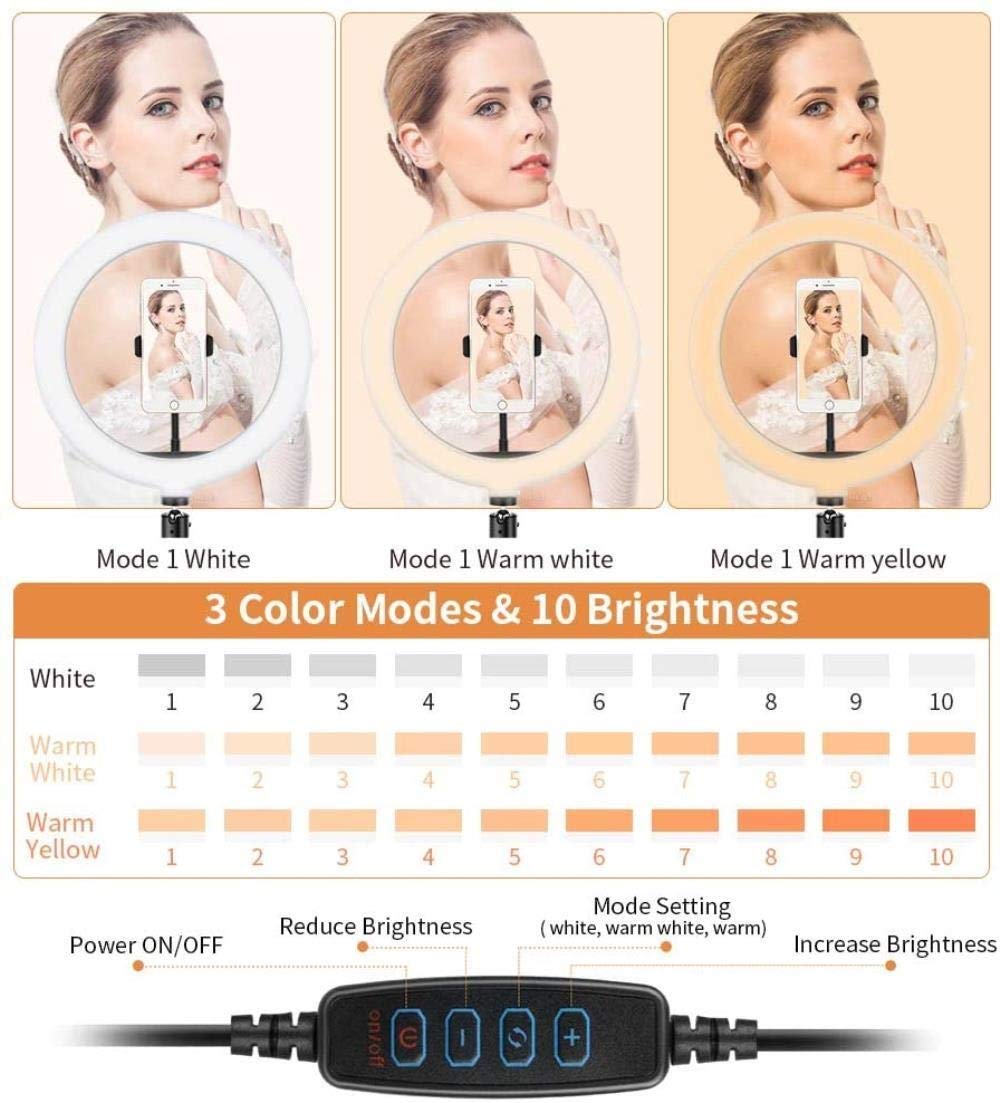 HMTE Luce di riempimento per Selfie con Luce ad Anello con Luce ad Anello a LED dimmerabile da 10 Pollici con treppiede