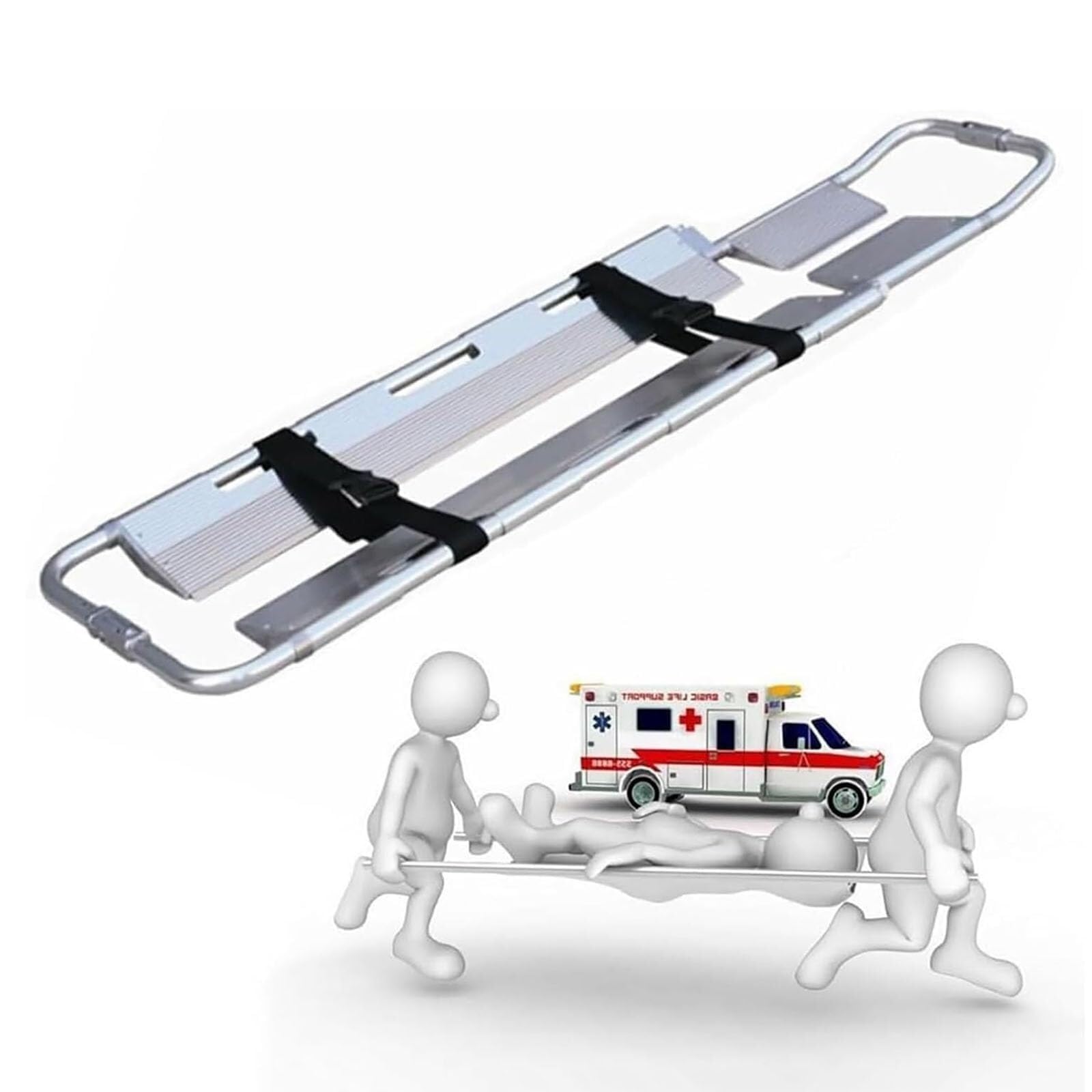 SGKOMN Aluminum Alloy Shovel Stretcher, Portable Folding Stretcher, Adjustable Detachable Stretcher, Emergency Rescue Medical Stretcher, for Emergency Rescue Patient, Silver