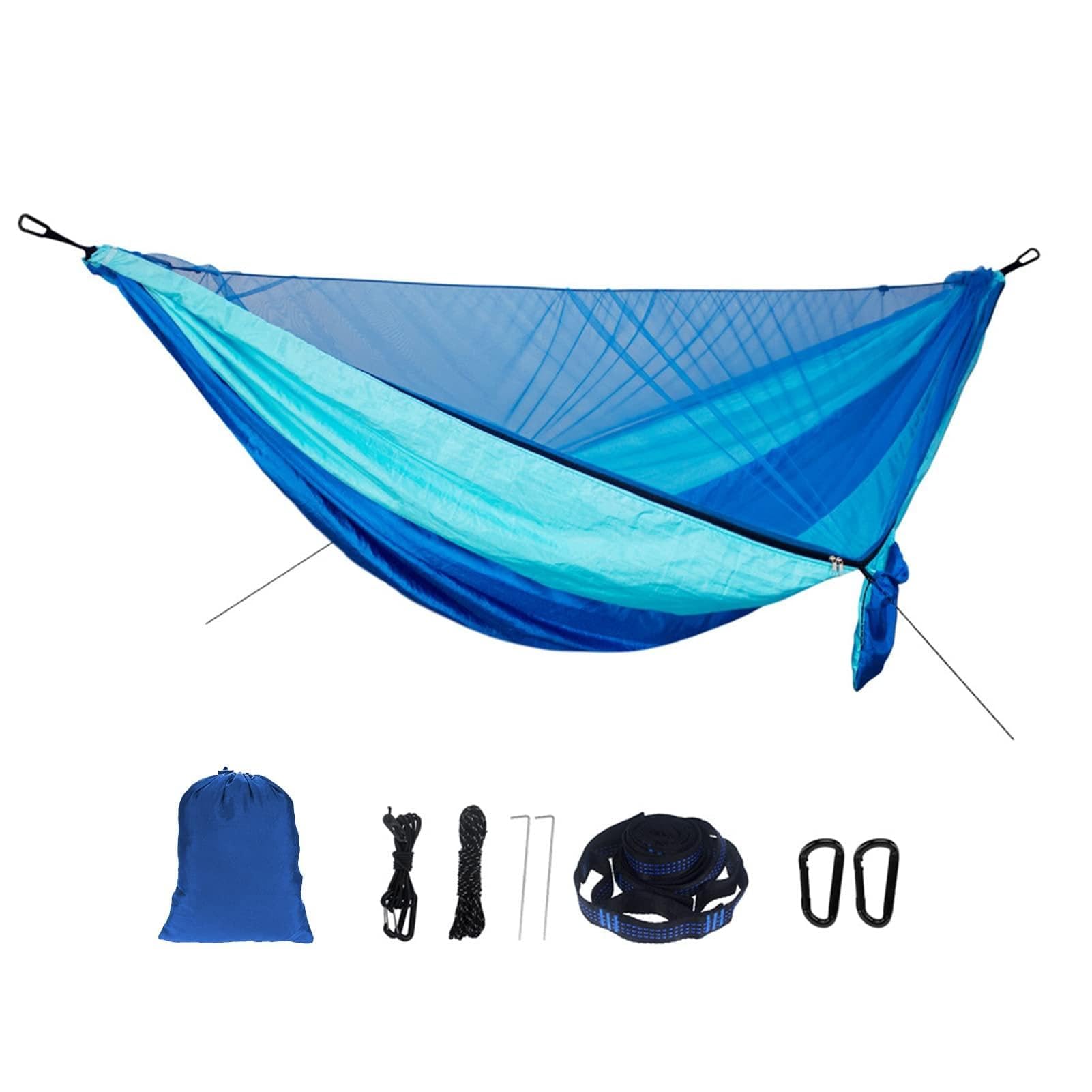 Wakects Outdoor-Hängematte mit Netz, Leichte Nylon-Camping-Hängematte, 300 Kg Tragkraft, Einfacher Aufbau für Picknicks und Wandern (Blue)