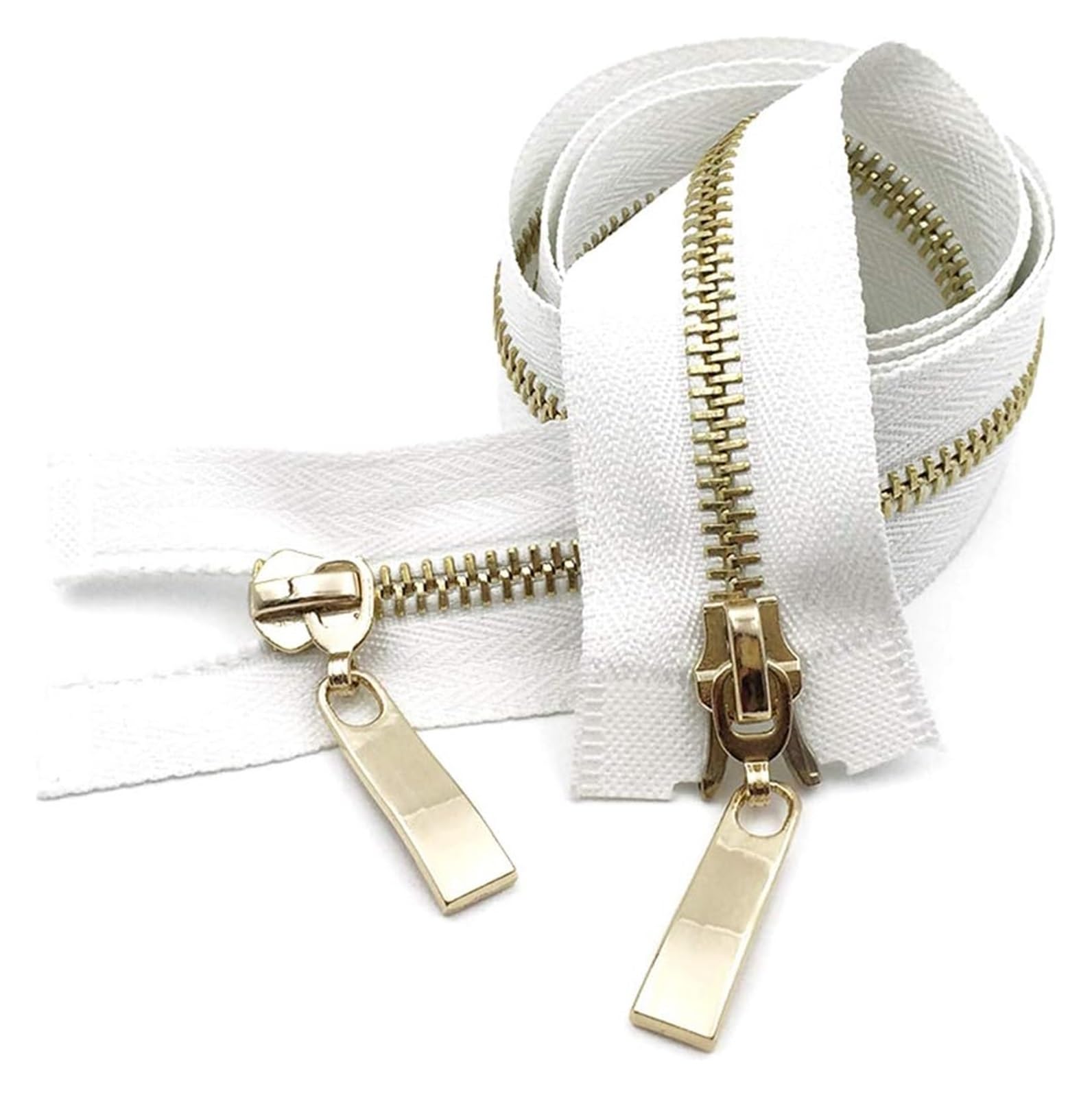Cremalleras, Cremallera de Extremo Cerrado, 1 Unidad, 80/100/120 cm, Cierre automático, Cremallera metálica Dorada Doble cursor, Ideal for Bolsos y Accesorios Costura(White,120)
