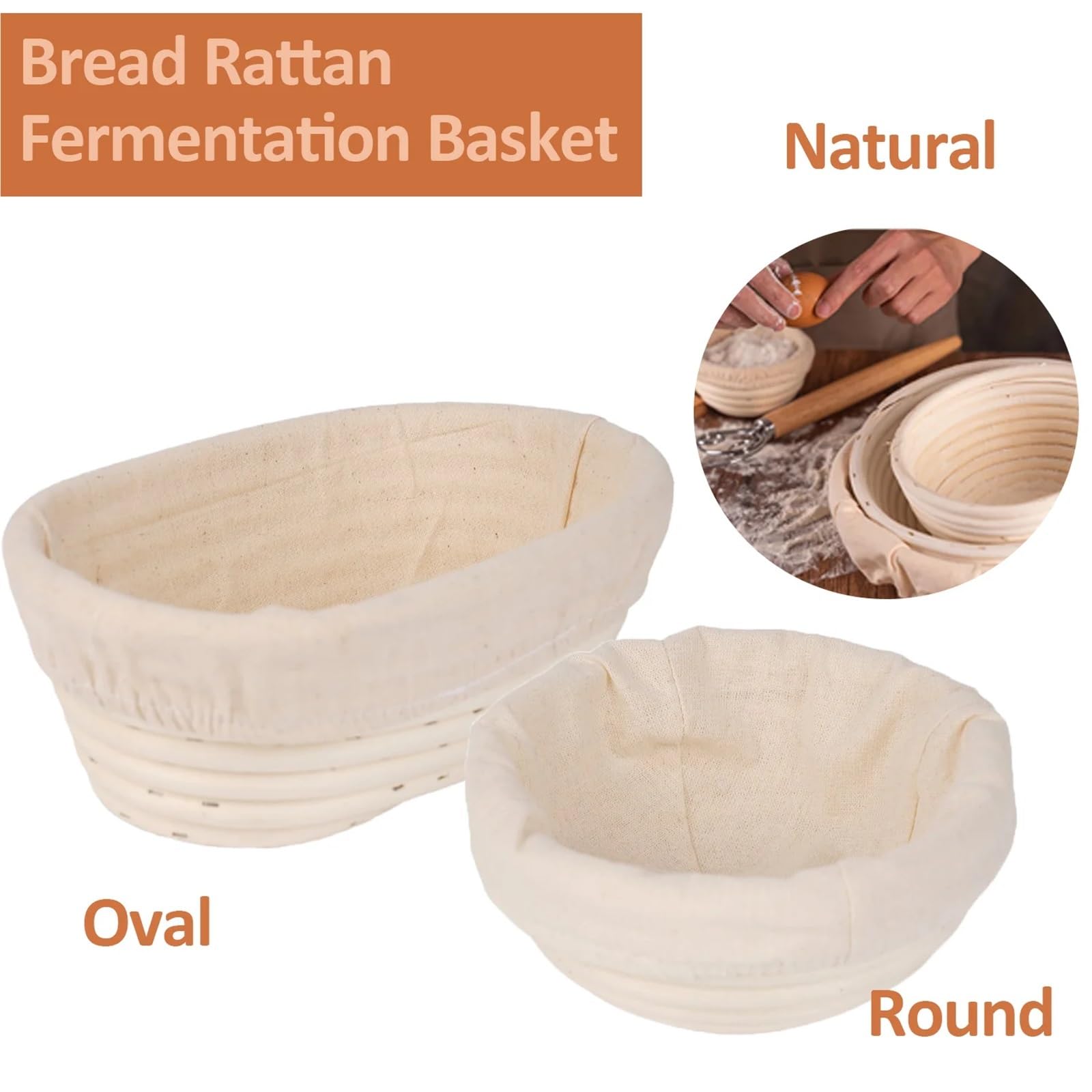 Cesta de fermentación mimbre for pan Natural ovalada/redonda, cuenco hecho a mano for hornear, herramienta for panaderos caseros Para Pan(Round18x9cm)